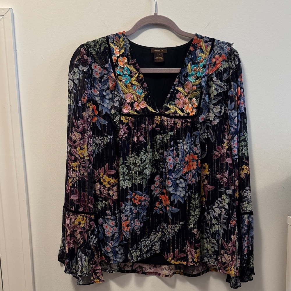 Anthropologie Vineet Bahl Floral V-Neck Blouse